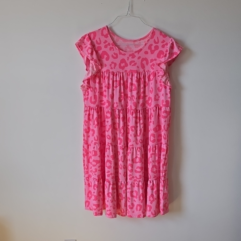 Pink Leopard Print Tiered Women’s Dress